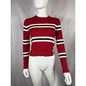 Y2K Red Ribbed Striped Sweater, NWT